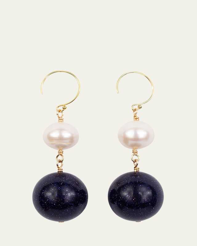 Constellation Earrings with Pearls and Blue Sunstones